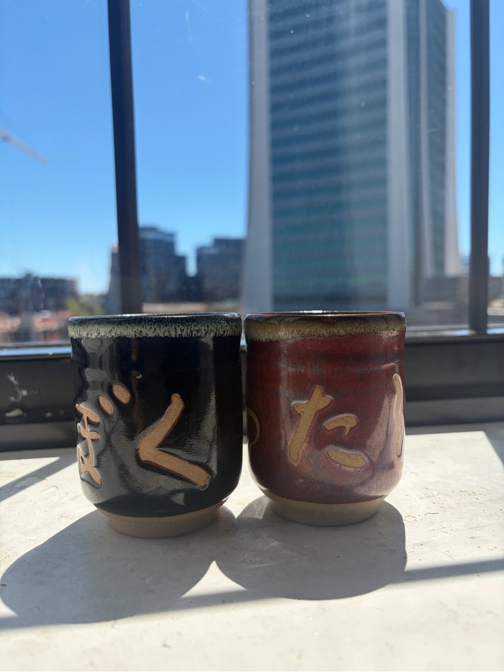 Set of Two Japanese-Style Ceramic Tea Cups - Black & Red